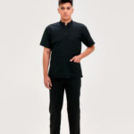 Costum Medical Barbați Stretch- Guler Tunică- Negru- Mela Medicals