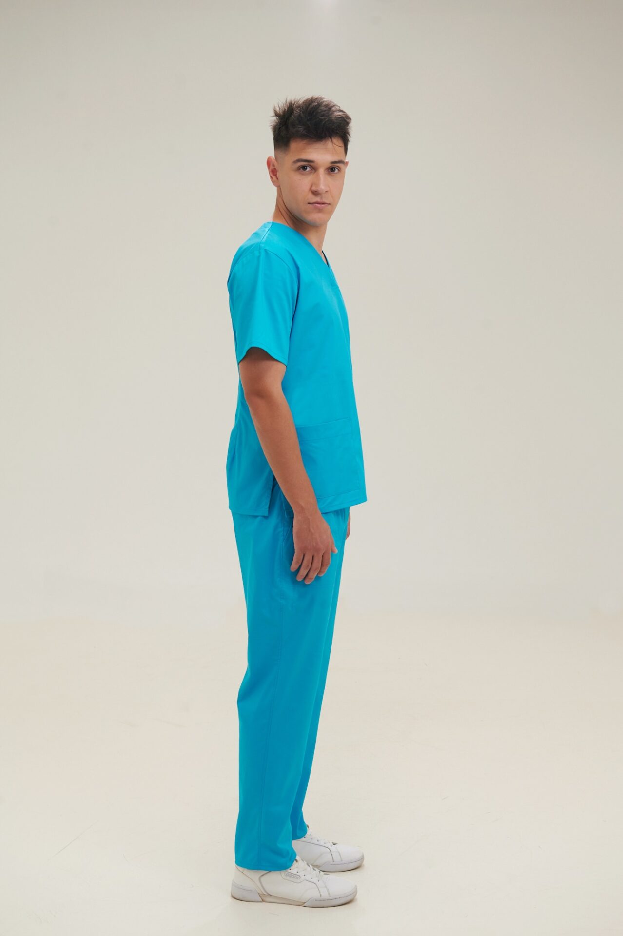 Costum Medical Bărbati Stretch în V- Turcoaz- Mela Medicals 1